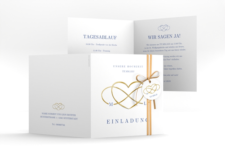 Hochzeitseinladung Infinity quadr. Klappkarte gold