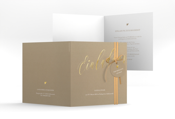 Hochzeitseinladung Kalligrafie quadr. Klappkarte gold