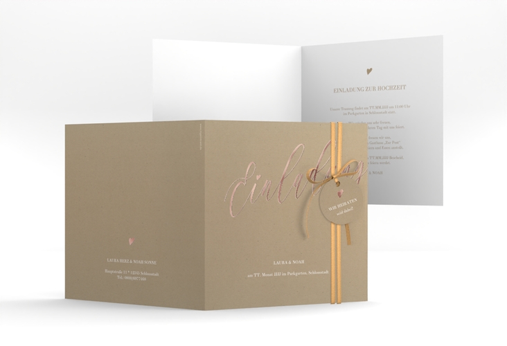 Hochzeitseinladung Kalligrafie quadr. Klappkarte rosegold