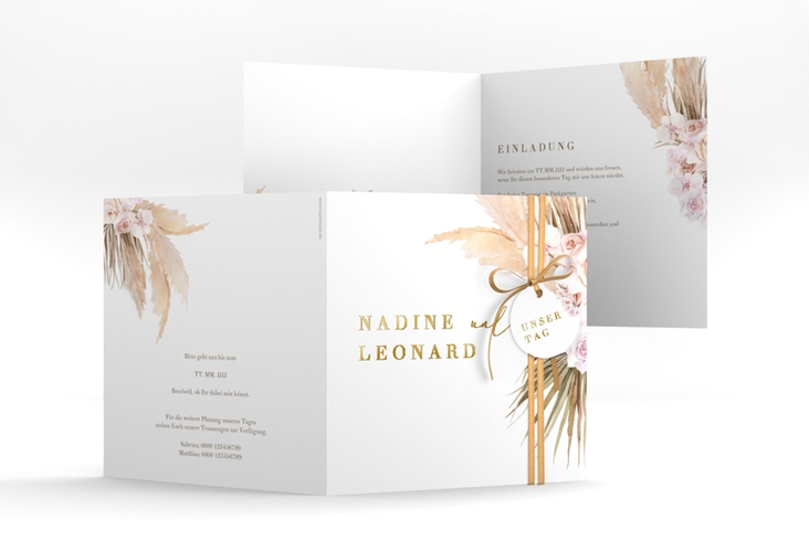 Hochzeitseinladung Nude quadr. Klappkarte gold