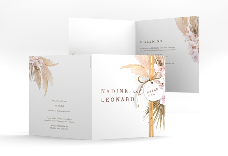 Hochzeitseinladung Nude quadr. Klappkarte rosegold