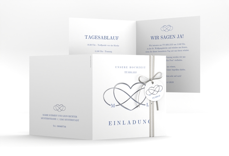 Hochzeitseinladung Infinity quadr. Klappkarte silber