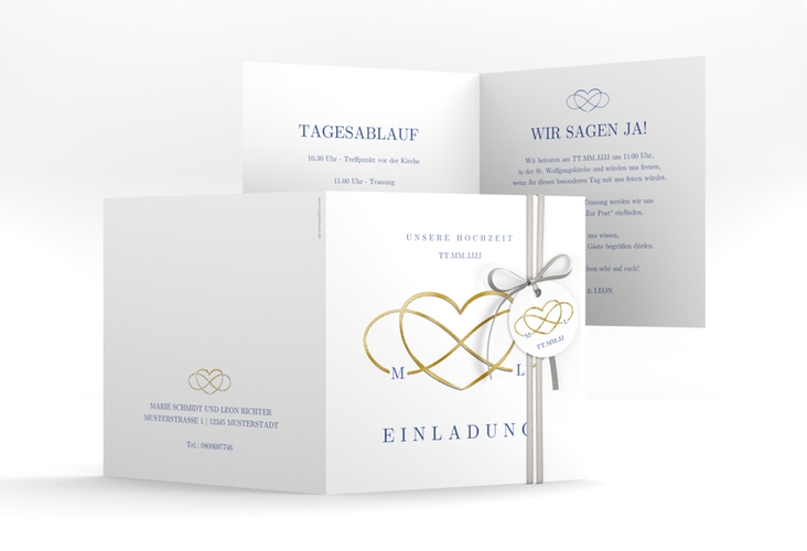 Hochzeitseinladung Infinity quadr. Klappkarte gold