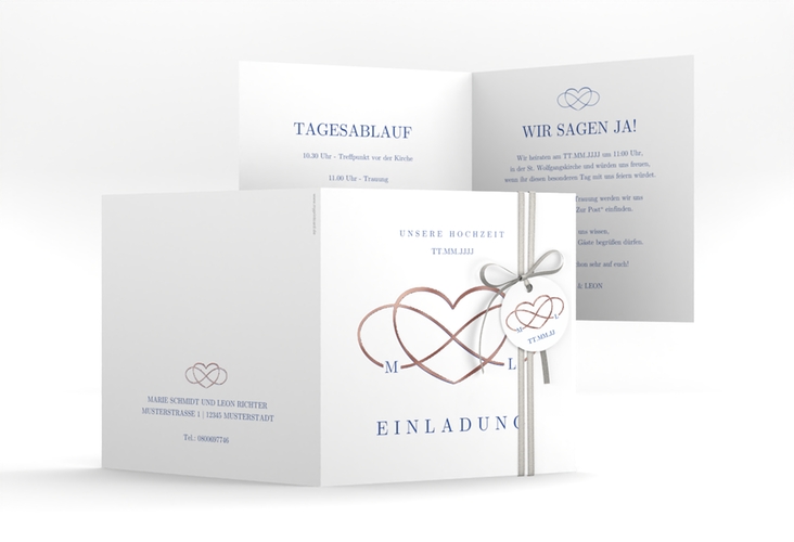 Hochzeitseinladung Infinity quadr. Klappkarte rosegold