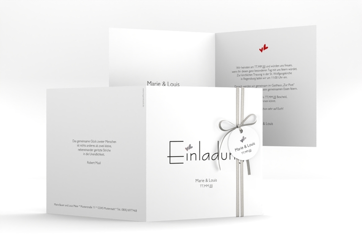 Hochzeitseinladung Twohearts quadr. Klappkarte silber