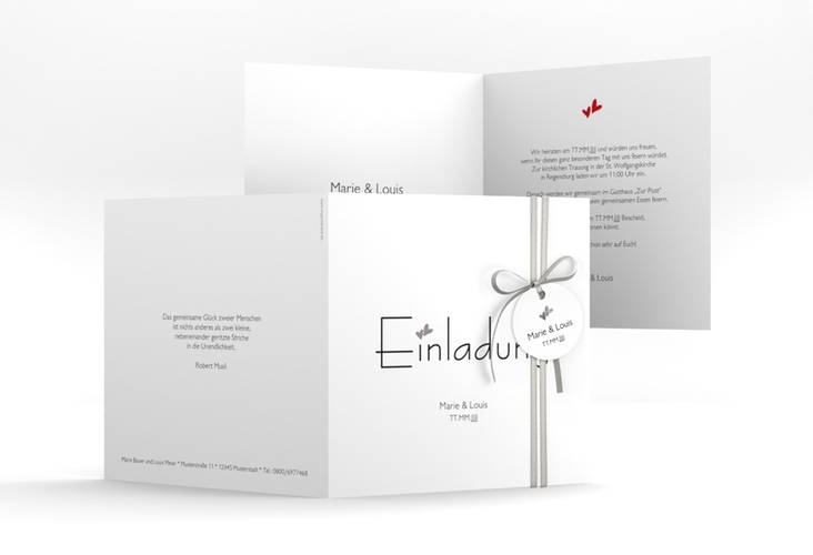 Hochzeitseinladung Twohearts quadr. Klappkarte silber