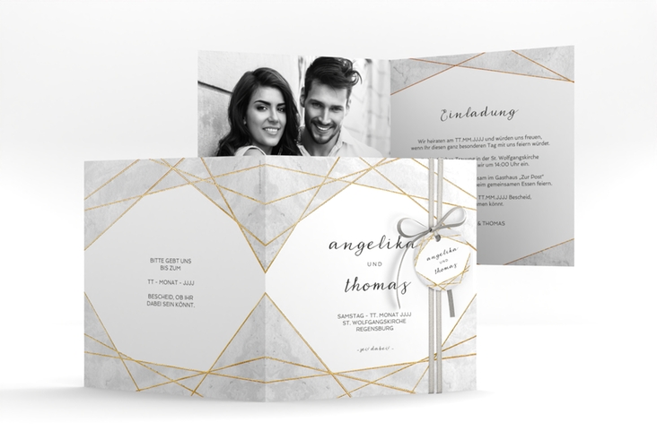 Hochzeitseinladung Asymmetry quadr. Klappkarte gold