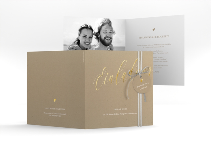 Hochzeitseinladung Kalligrafie quadr. Klappkarte gold