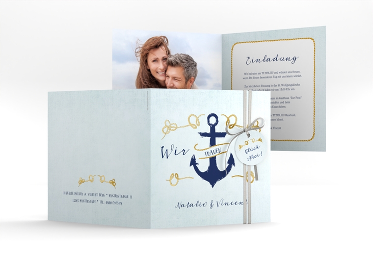 Hochzeitseinladung Anker quadr. Klappkarte gold