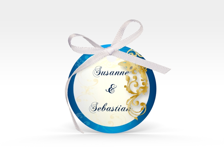 Geschenkanhänger Hochzeit Toulouse Geschenkanhänger, rund blau gold