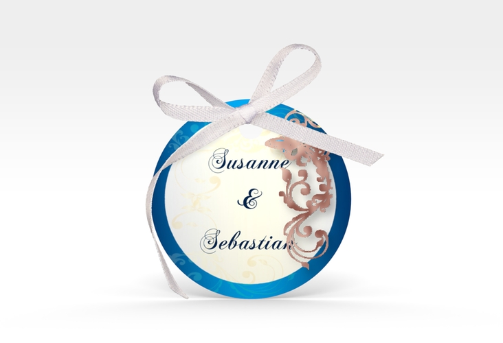 Geschenkanhänger Hochzeit Toulouse Geschenkanhänger, rund blau rosegold