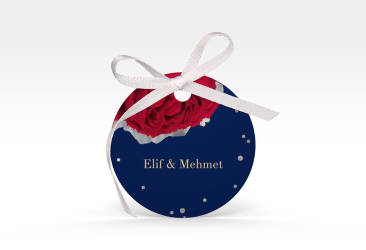 Geschenkanhänger Hochzeit Cherie Geschenkanhänger, rund blau silber
