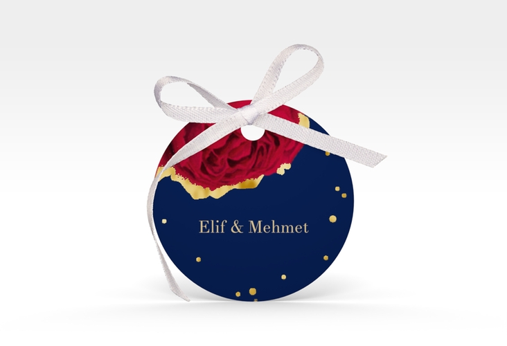 Geschenkanhänger Hochzeit Cherie Geschenkanhänger, rund blau gold