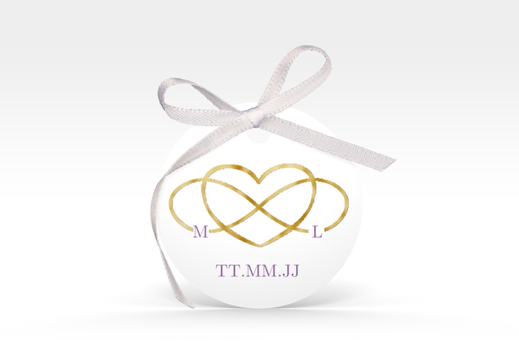 Geschenkanhänger Hochzeit Infinity Geschenkanhänger, rund lila gold
