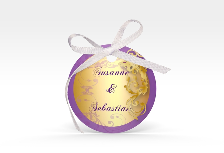 Geschenkanhänger Hochzeit Toulouse Geschenkanhänger, rund lila gold