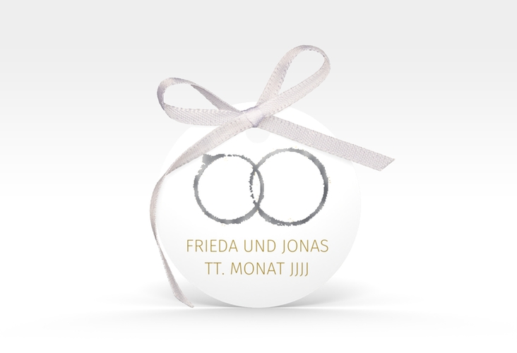 Geschenkanhänger Hochzeit Trauringe Geschenkanhänger, rund gold silber minimalistisch gestaltet mit zwei Eheringen