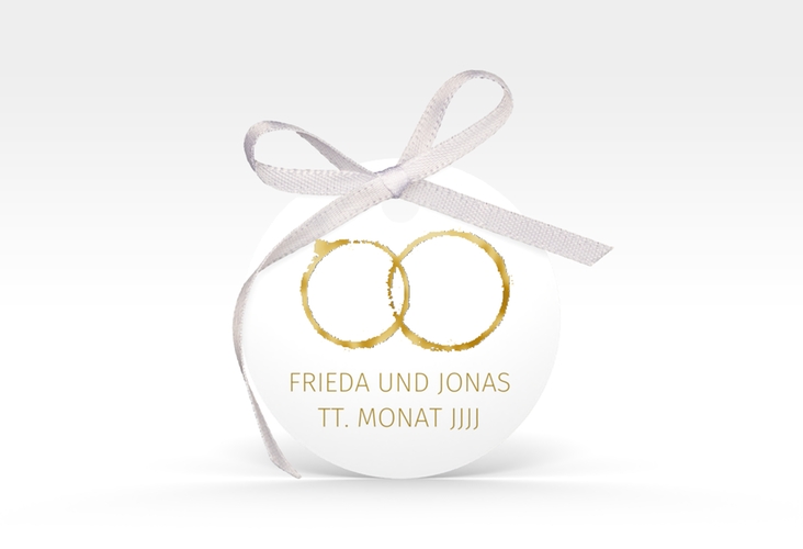 Geschenkanhänger Hochzeit Trauringe Geschenkanhänger, rund gold gold minimalistisch gestaltet mit zwei Eheringen