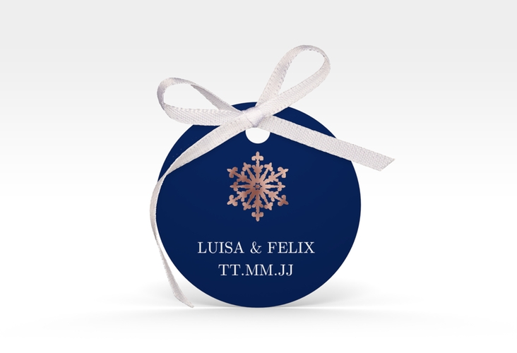 Geschenkanhänger Hochzeit Crystal Geschenkanhänger, rund blau rosegold mit Eiskristall