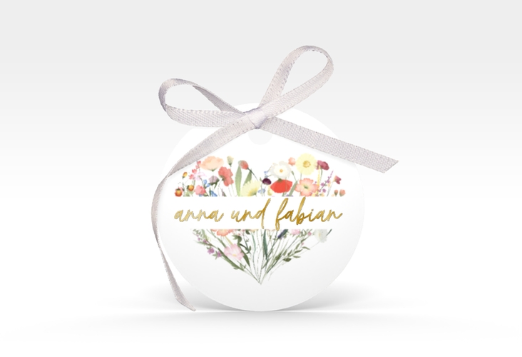 Geschenkanhänger Hochzeit Wildblumenherz Geschenkanhänger, rund bunt gold