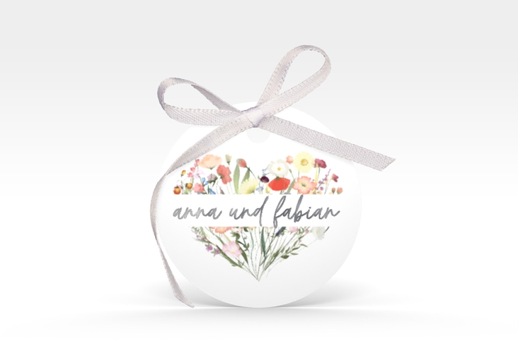 Geschenkanhänger Hochzeit Wildblumenherz Geschenkanhänger, rund bunt silber
