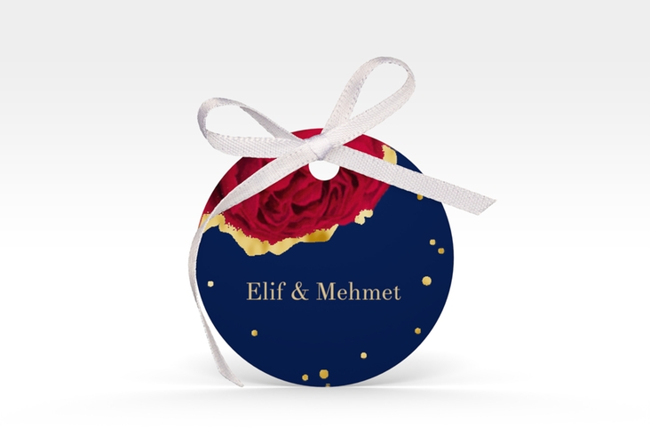 Geschenkanhänger Hochzeit Cherie Geschenkanhänger, rund blau gold
