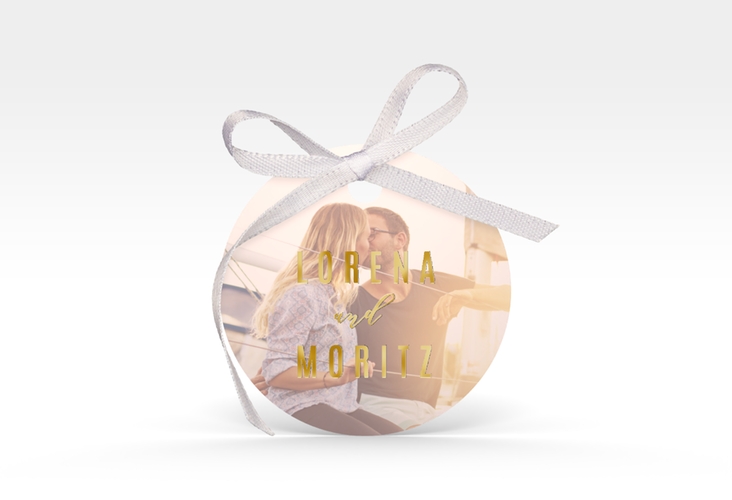 Geschenkanhänger Hochzeit Memory Geschenkanhänger, rund rosa gold zum Personalisieren mit Foto