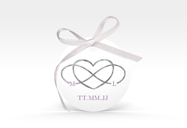 Geschenkanhänger Hochzeit Infinity Geschenkanhänger, rund lila silber