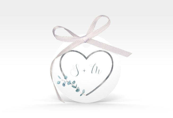 Geschenkanhänger Hochzeit Greenheart Geschenkanhänger, rund gold silber mit elegantem Herz und Eukalyptus-Zweig