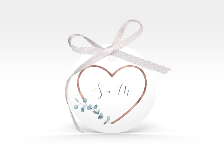 Geschenkanhänger Hochzeit Greenheart Geschenkanhänger, rund gold rosegold mit elegantem Herz und Eukalyptus-Zweig