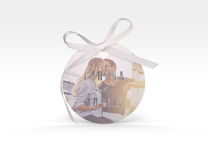 Geschenkanhänger Hochzeit Memory Geschenkanhänger, rund grau silber zum Personalisieren mit Foto