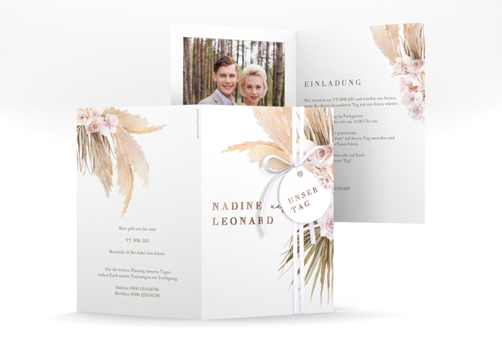 Einladungskarte Hochzeit Nude A6 Klappkarte hoch rosegold