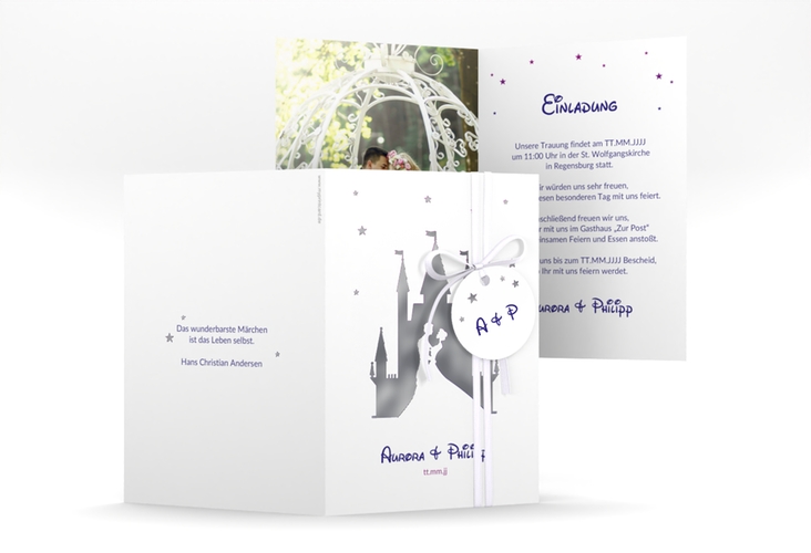 Einladungskarte Hochzeit Castle A6 Klappkarte hoch silber
