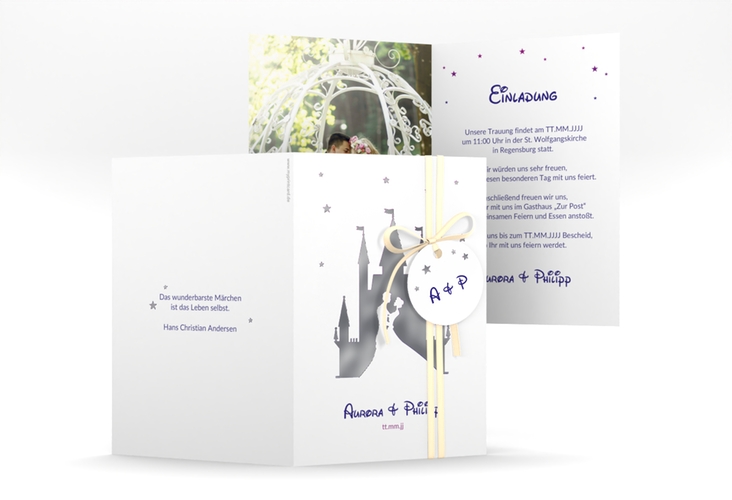 Einladungskarte Hochzeit Castle A6 Klappkarte hoch silber