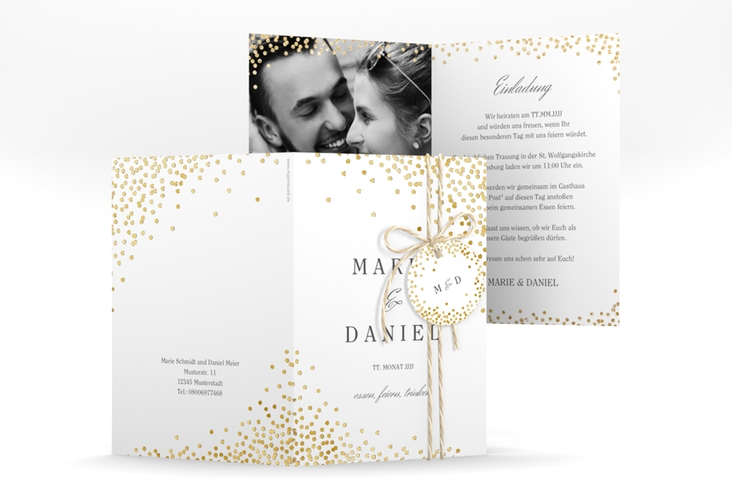 Einladungskarte Hochzeit Glitter A6 Klappkarte hoch gold
