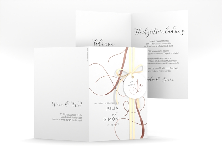 Hochzeitseinladung Eheschließung A6 Klappkarte hoch rosegold mit Gräsern und Trockenblumen für Boho-Hochzeit