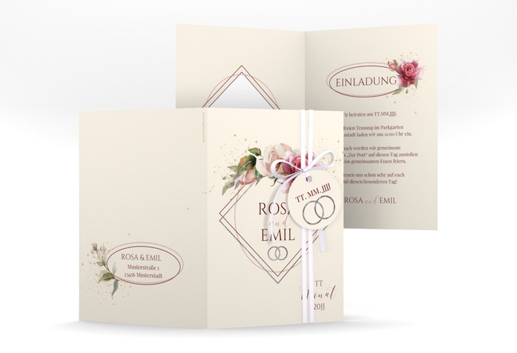 Einladungskarte Hochzeit Rosenbogen A6 Klappkarte hoch silber