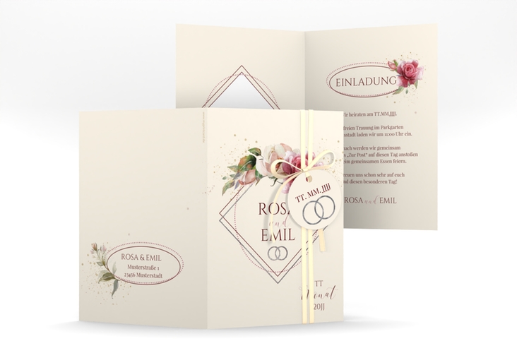 Einladungskarte Hochzeit Rosenbogen A6 Klappkarte hoch silber
