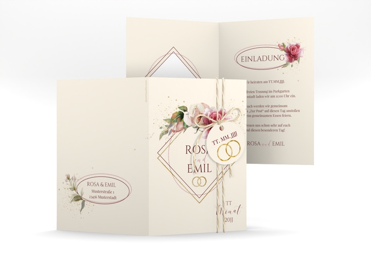 Einladungskarte Hochzeit Rosenbogen A6 Klappkarte hoch gold
