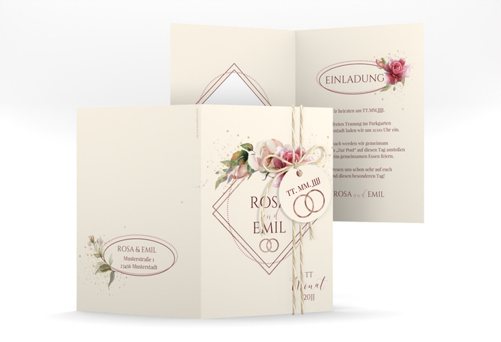 Einladungskarte Hochzeit Rosenbogen A6 Klappkarte hoch rosegold