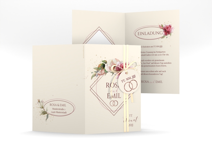 Einladungskarte Hochzeit Rosenbogen A6 Klappkarte hoch rosegold