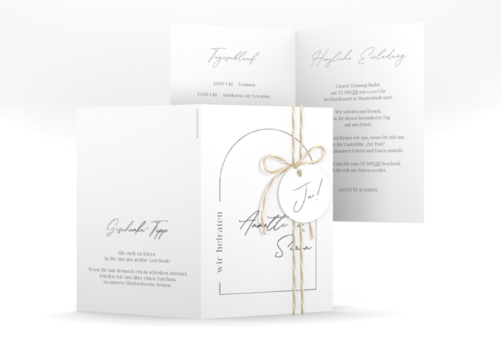 Einladungskarte Hochzeit Rundung A6 Klappkarte hoch silber