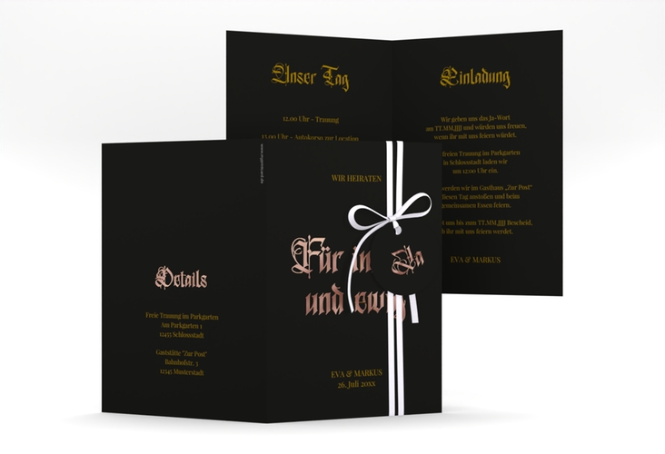 Einladungskarte Hochzeit Gothic A6 Klappkarte hoch rosegold