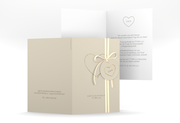 Einladungskarte Hochzeit Lebenstraum A6 Klappkarte hoch gold
