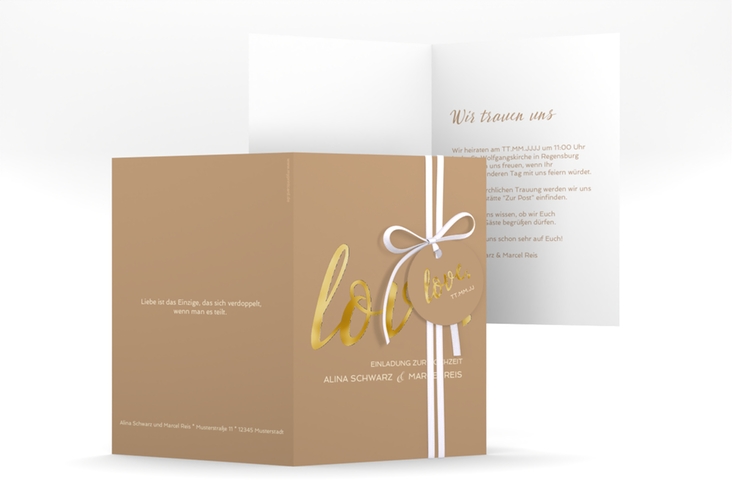 Einladungskarte Hochzeit Glam A6 Klappkarte hoch gold