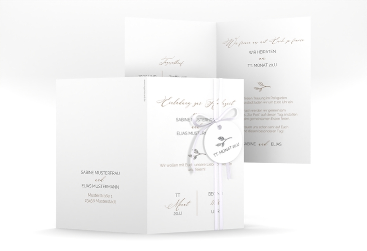 Einladungskarte Hochzeit Plain A6 Klappkarte hoch silber