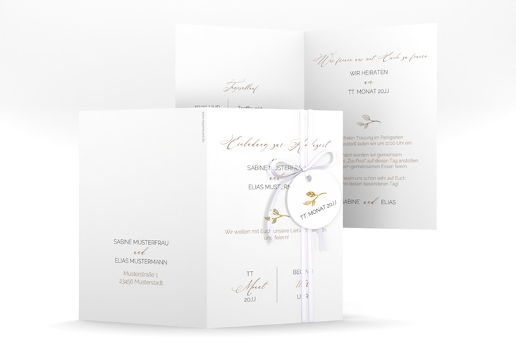 Einladungskarte Hochzeit Plain A6 Klappkarte hoch gold
