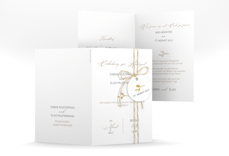 Einladungskarte Hochzeit Plain A6 Klappkarte hoch gold