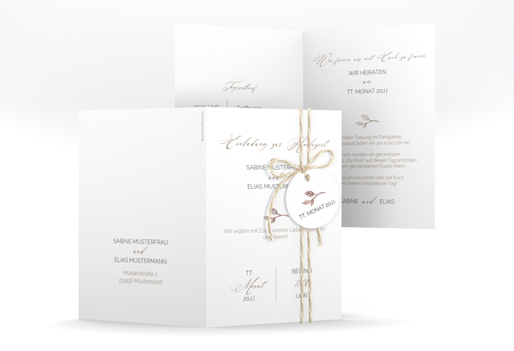Einladungskarte Hochzeit Plain A6 Klappkarte hoch rosegold