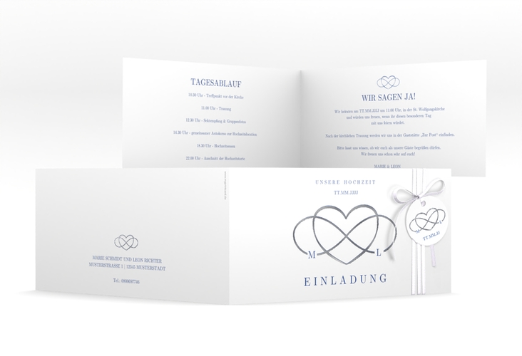 Hochzeitseinladung Infinity lange Klappkarte quer silber