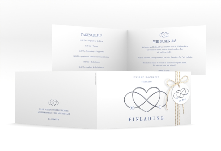 Hochzeitseinladung Infinity lange Klappkarte quer silber